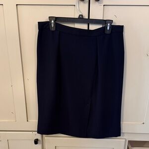 J Crew lined, navy skirt with slit, lined, size 12, 24” length